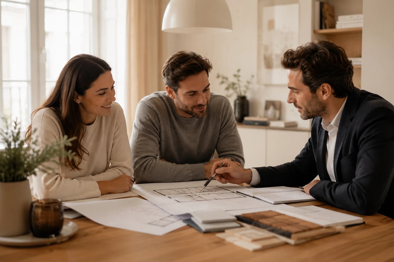 Conseiller indépendant accompagnant des clients autour de plans de rénovation